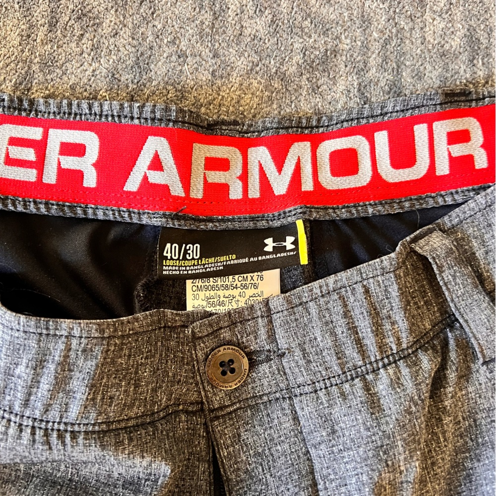 Under Armour Heathered Gray Shorts with Red Waistband